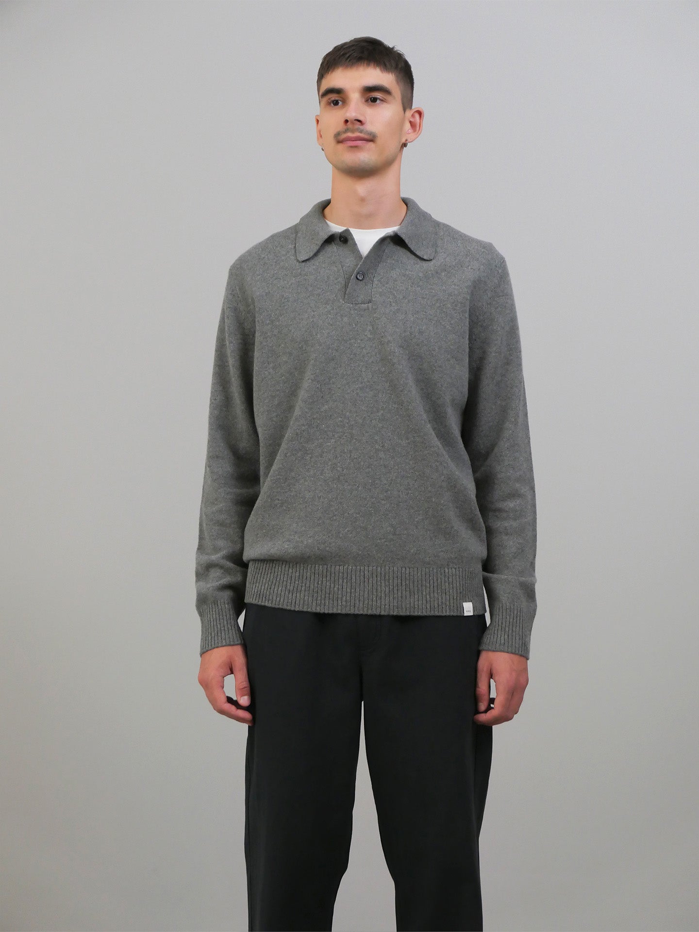Norse Standard Merino Lambswool Polo - Grey Melange