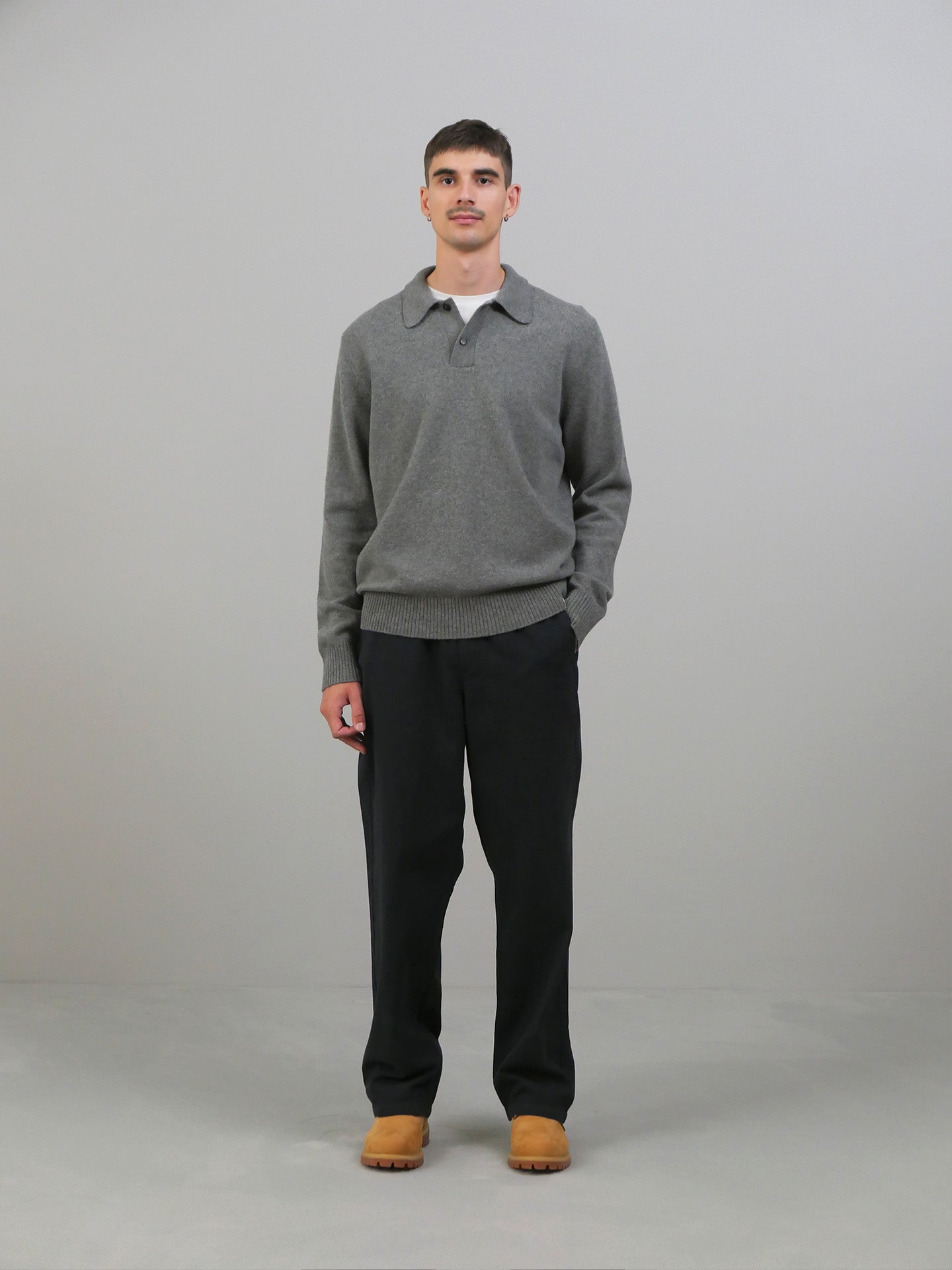 Norse Standard Merino Lambswool Polo - Grey Melange