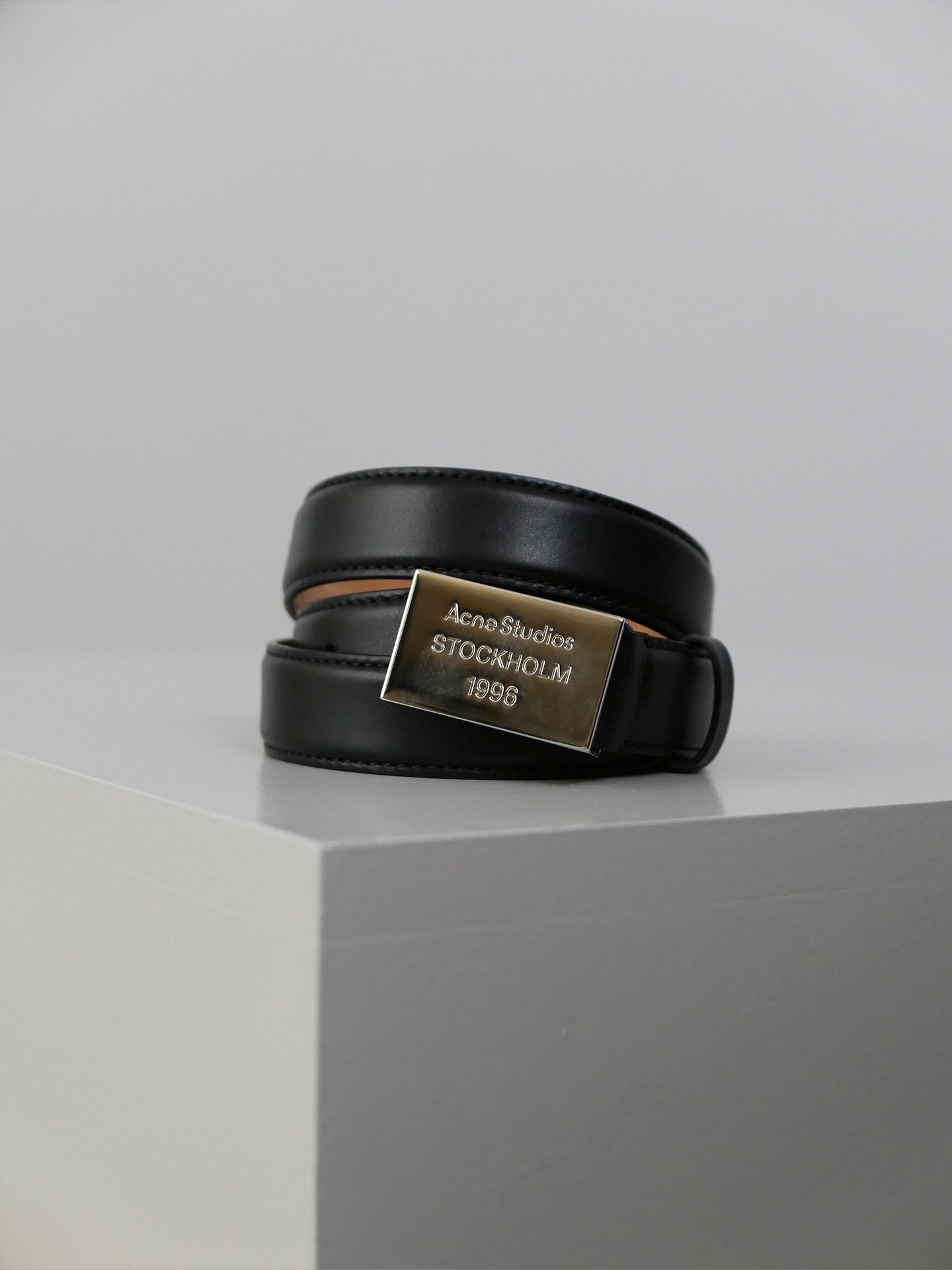 Engraved Logo Leather Belt - Black