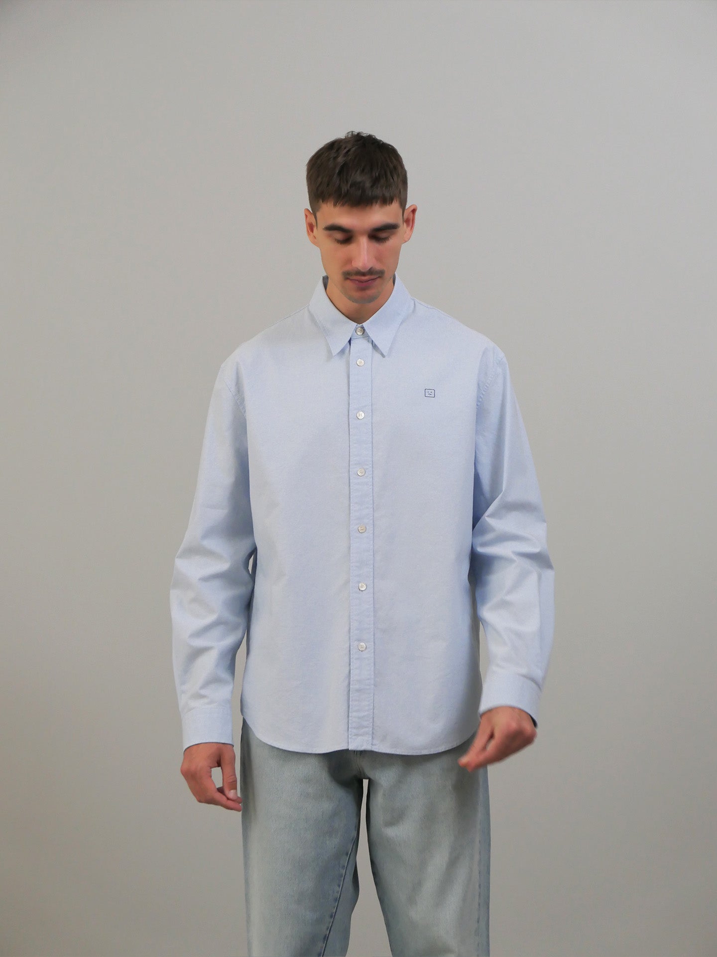 Face Mini Logo Button-up Shirt - Light Blue