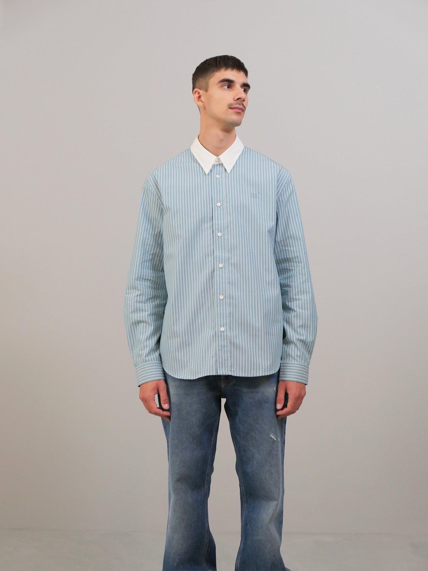 Face Logo Button-up Shirt - Turquoise Blue