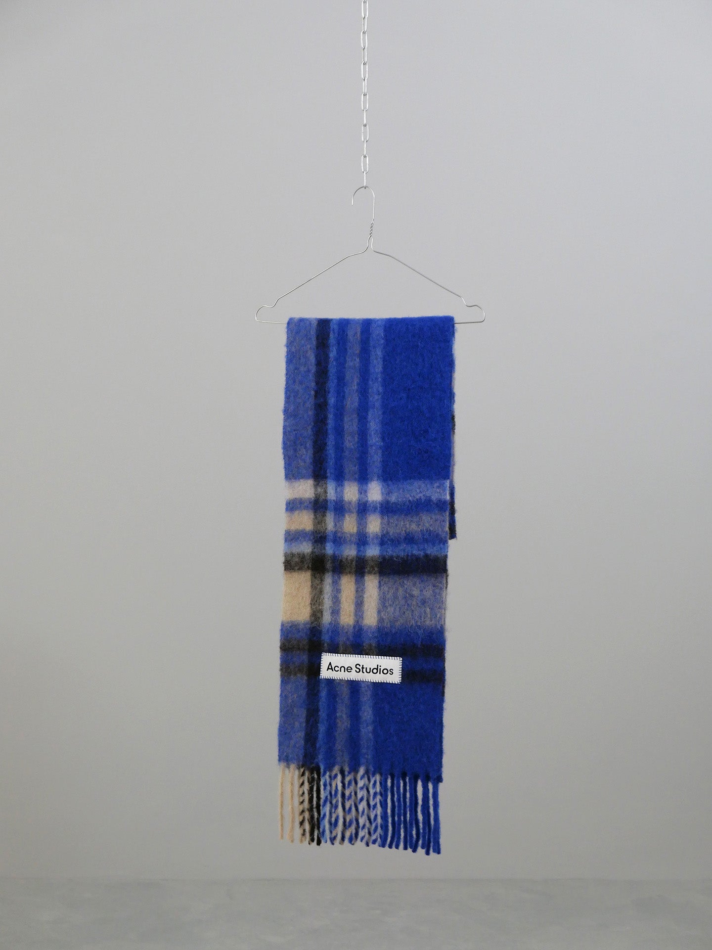 Mohair Checked Scarf - Blue/Brown/Grey