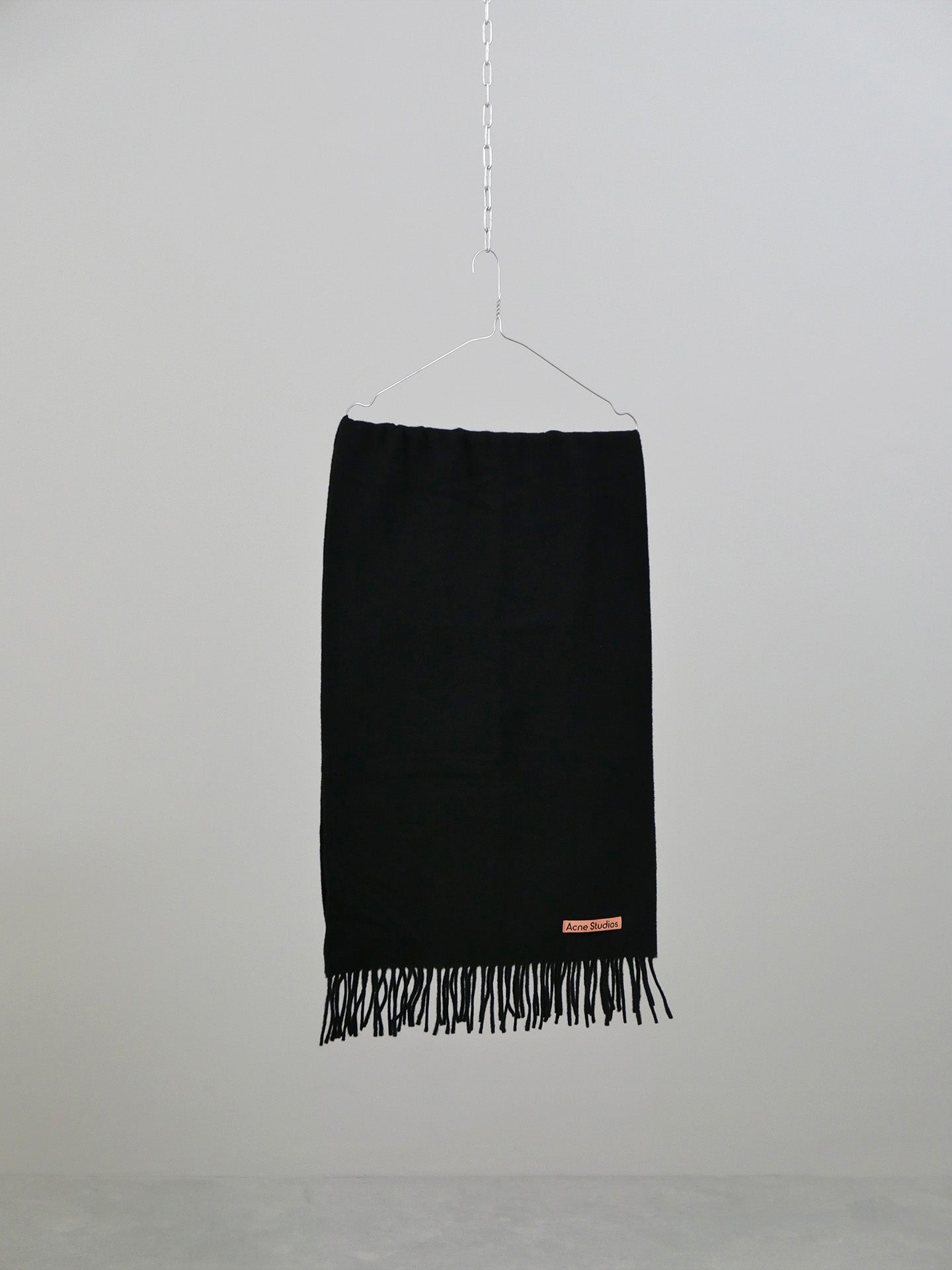 Fringe Wool Scarf Oversized - Black