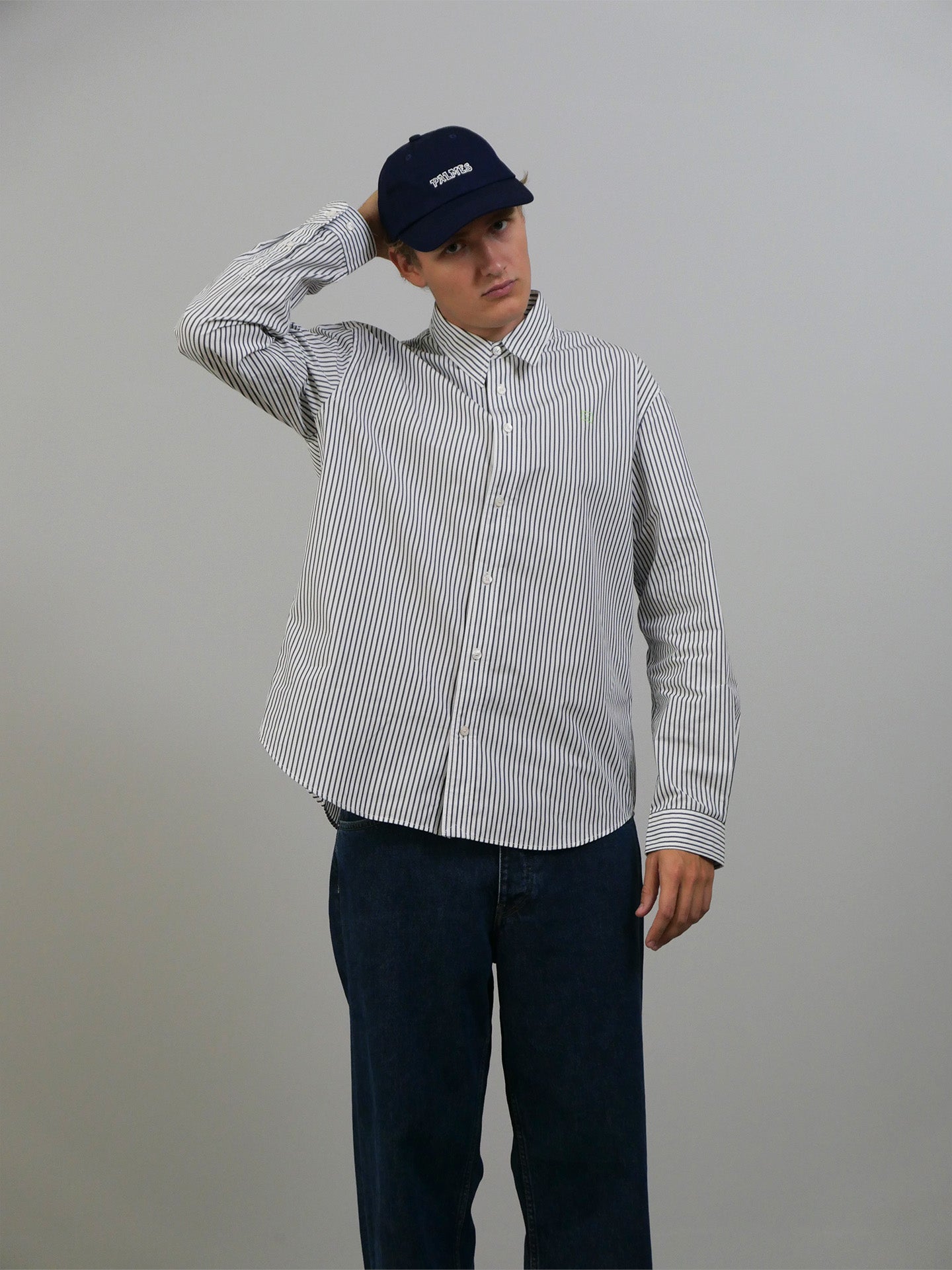 Striped Button-up - Navy Black/White