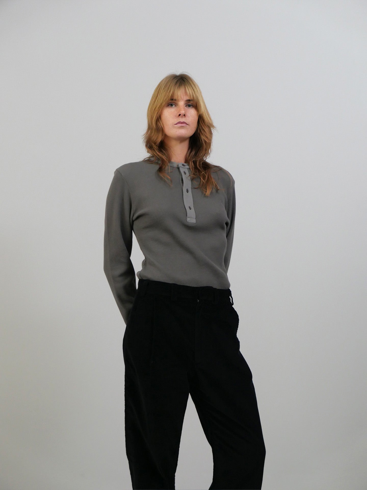 Longsleeve Waffle Knit Top - Grey