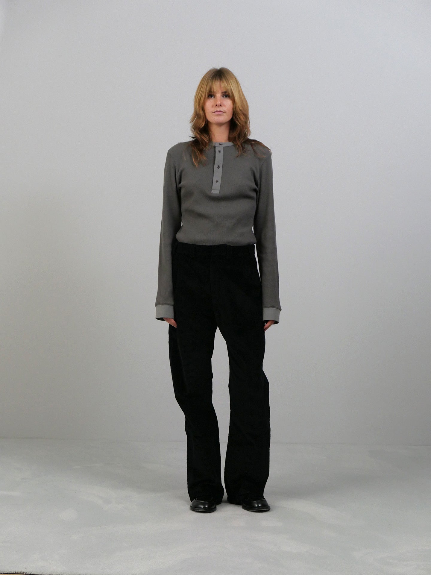 Longsleeve Waffle Knit Top - Grey