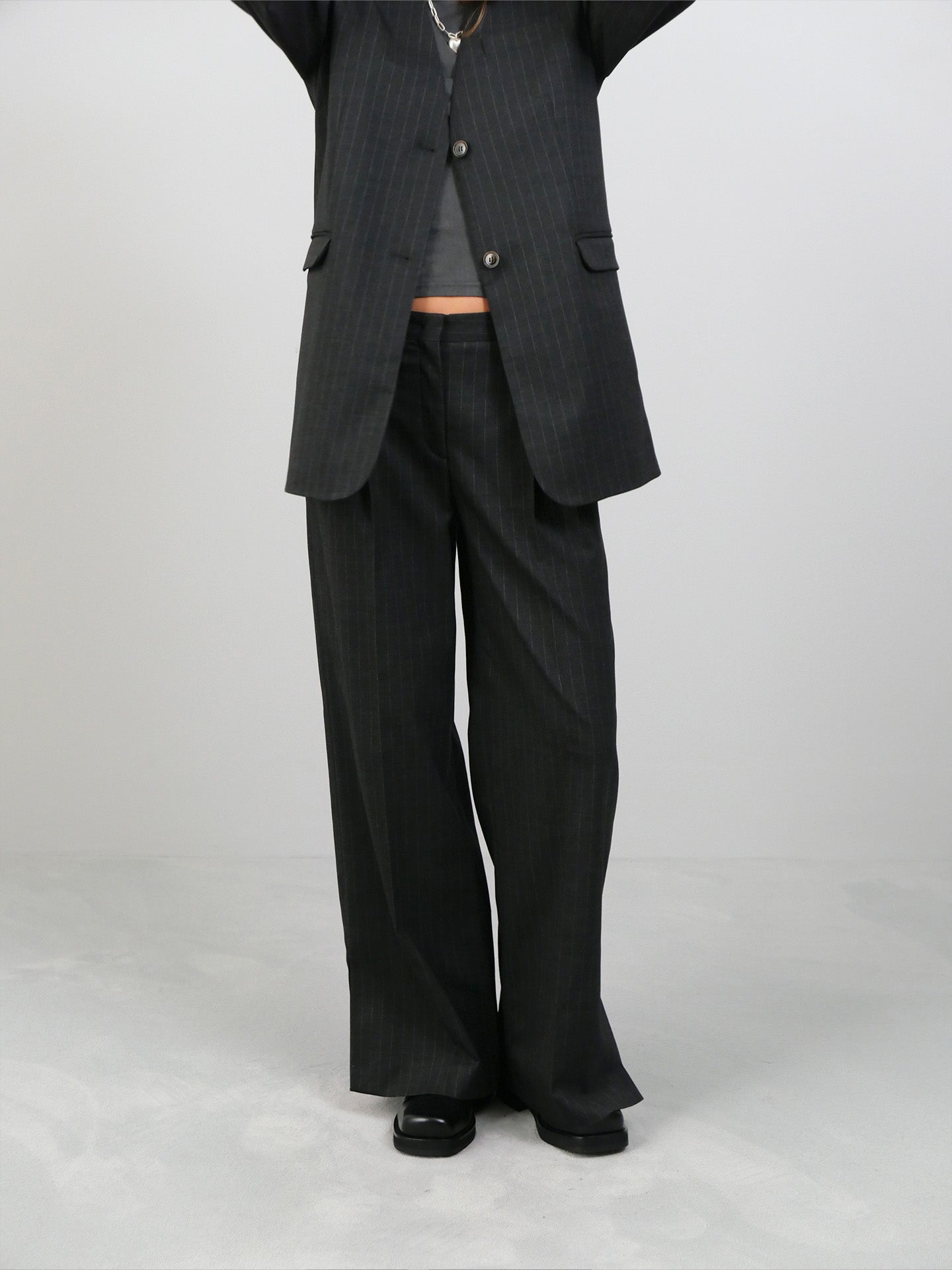 Andora Wide Pants - Dark Pinstripe