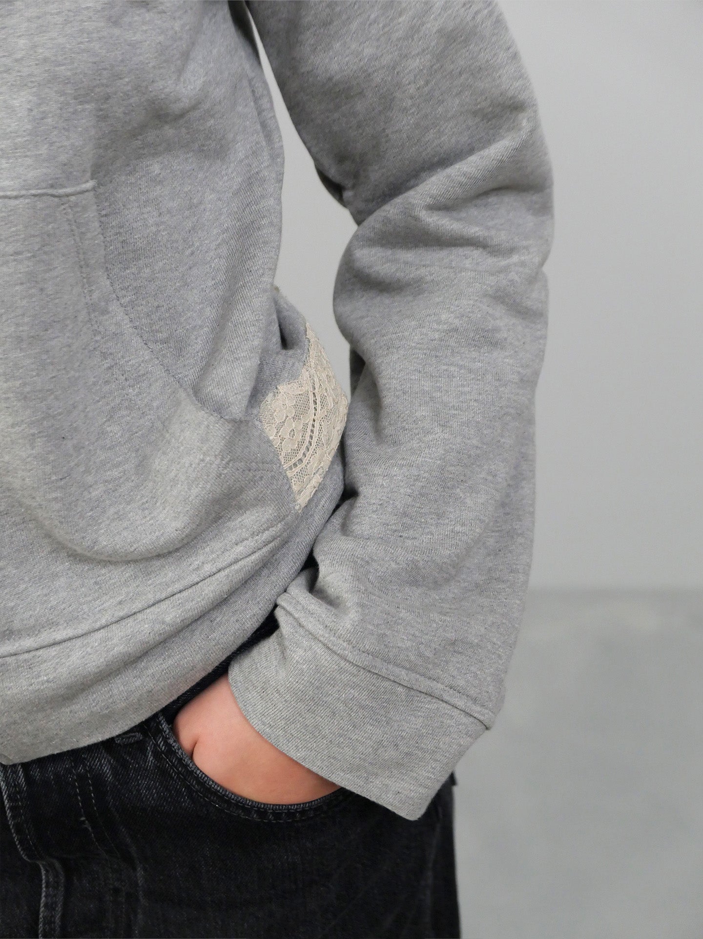 Lace Zip Up Hoodie - Grey