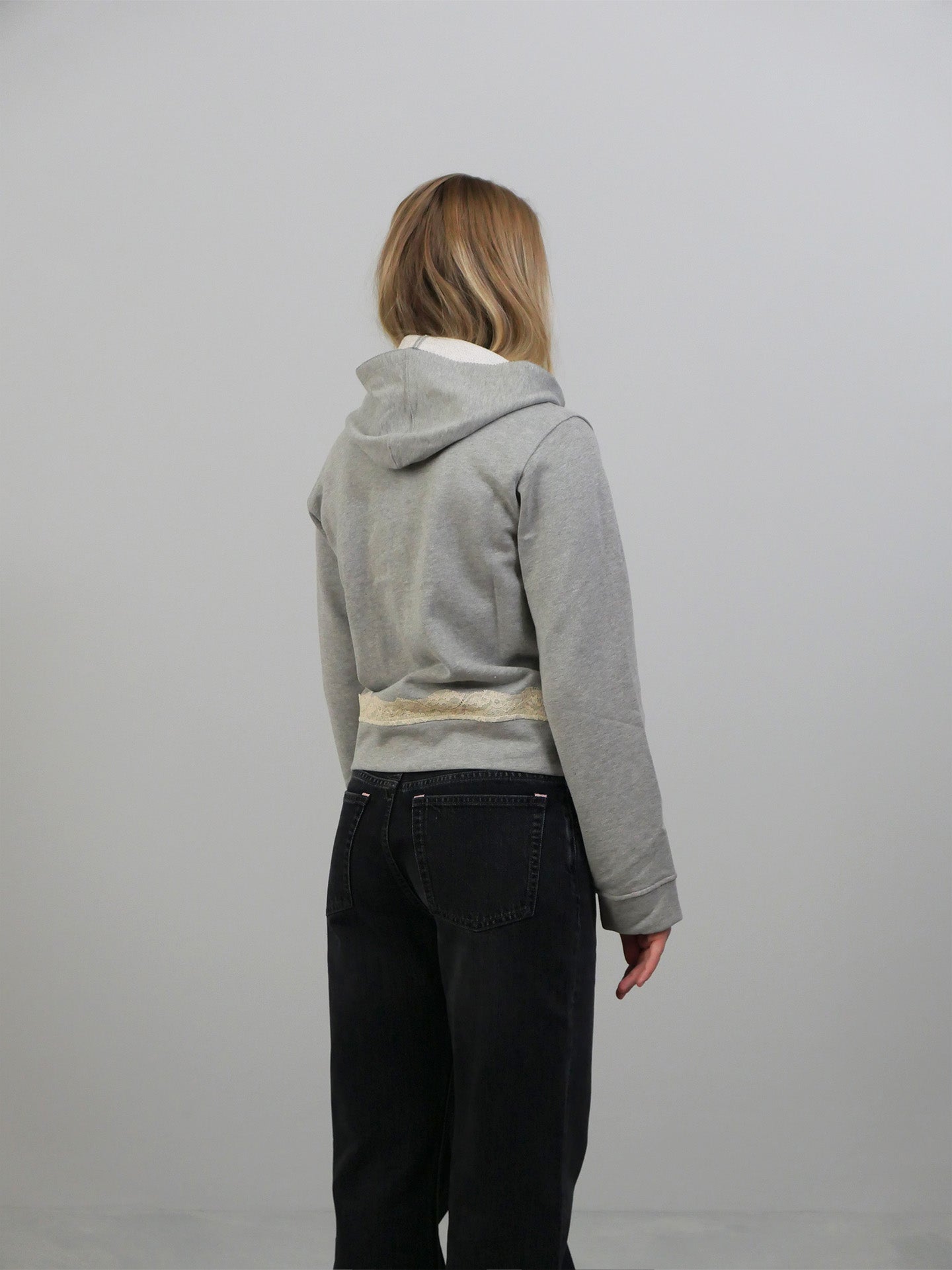 Lace Zip Up Hoodie - Grey