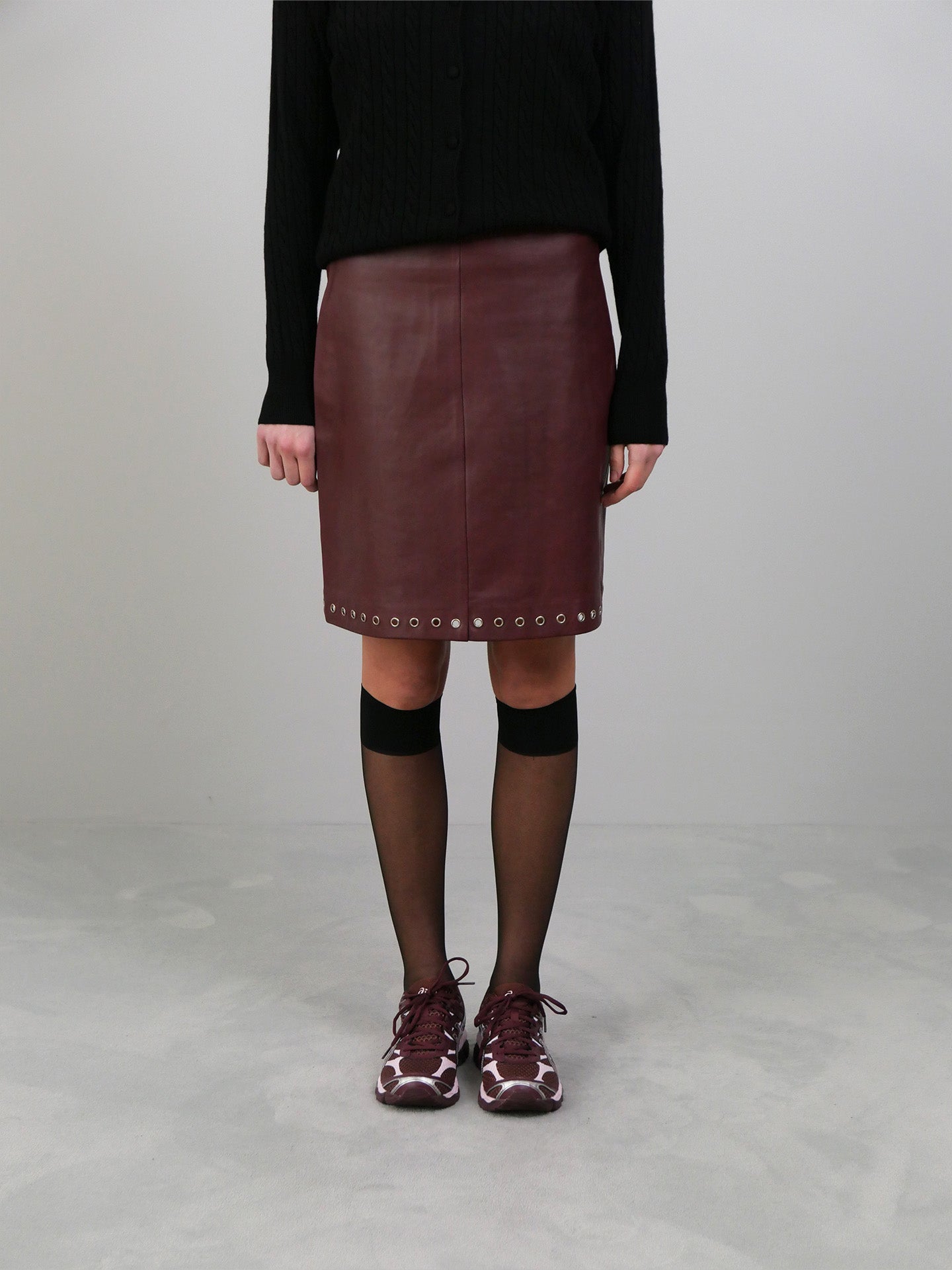 Eyelets Midi Skirt - Burgundy