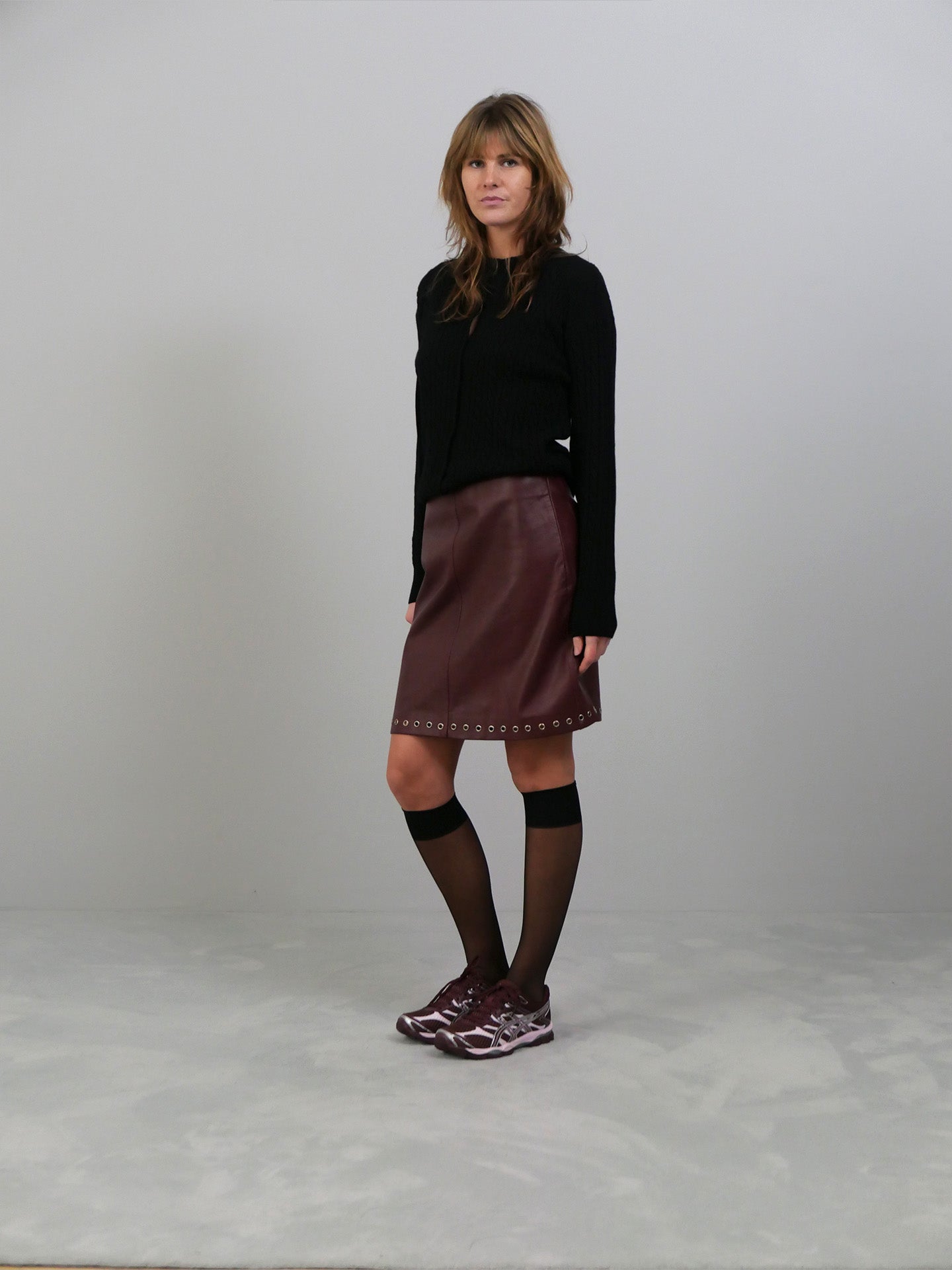 Eyelets Midi Skirt - Burgundy