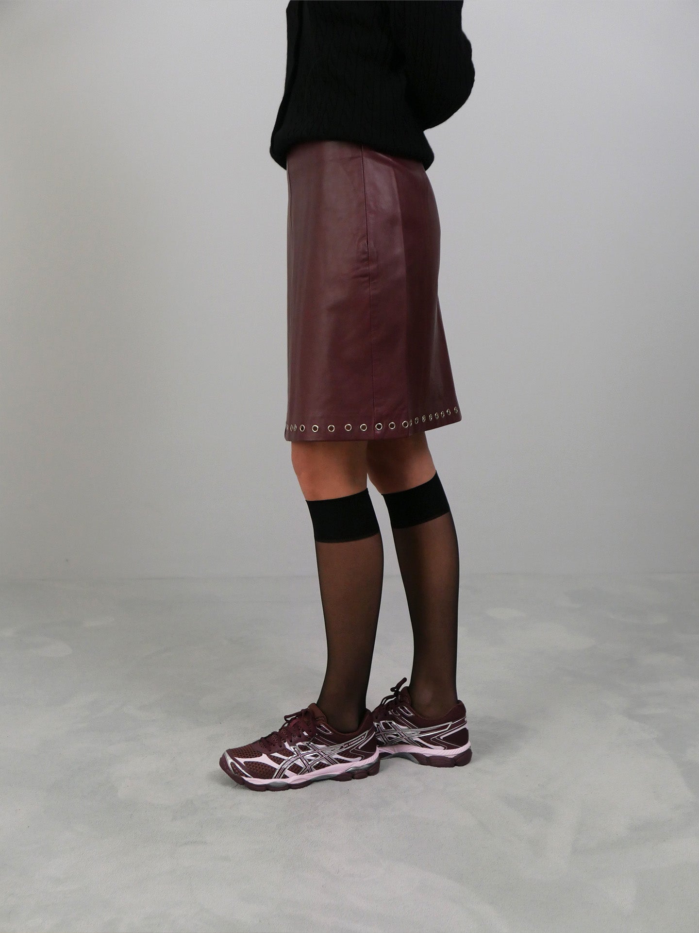 Eyelets Midi Skirt - Burgundy