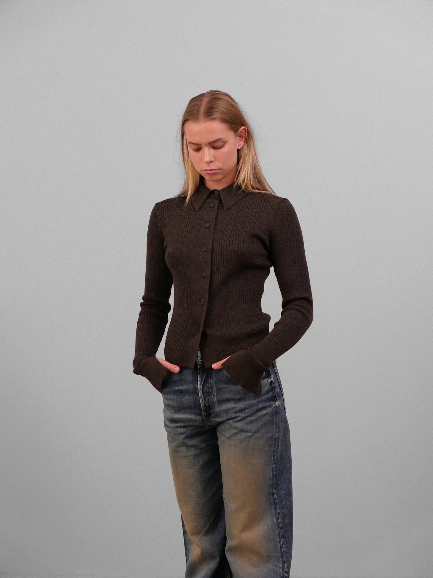 Knittet Rib Shirt - Dark Brown