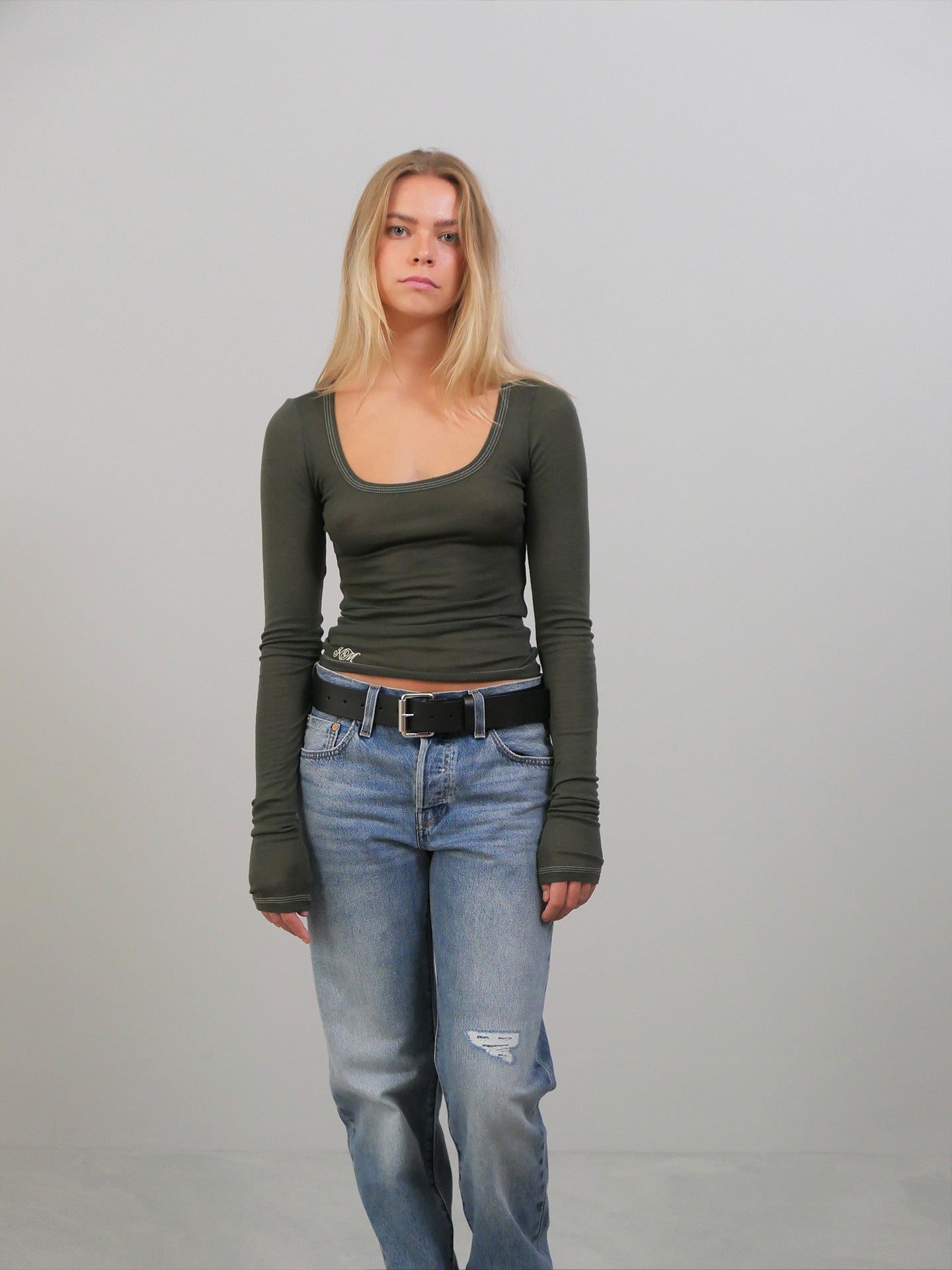 Roga Blouse - Grey/Green Melange