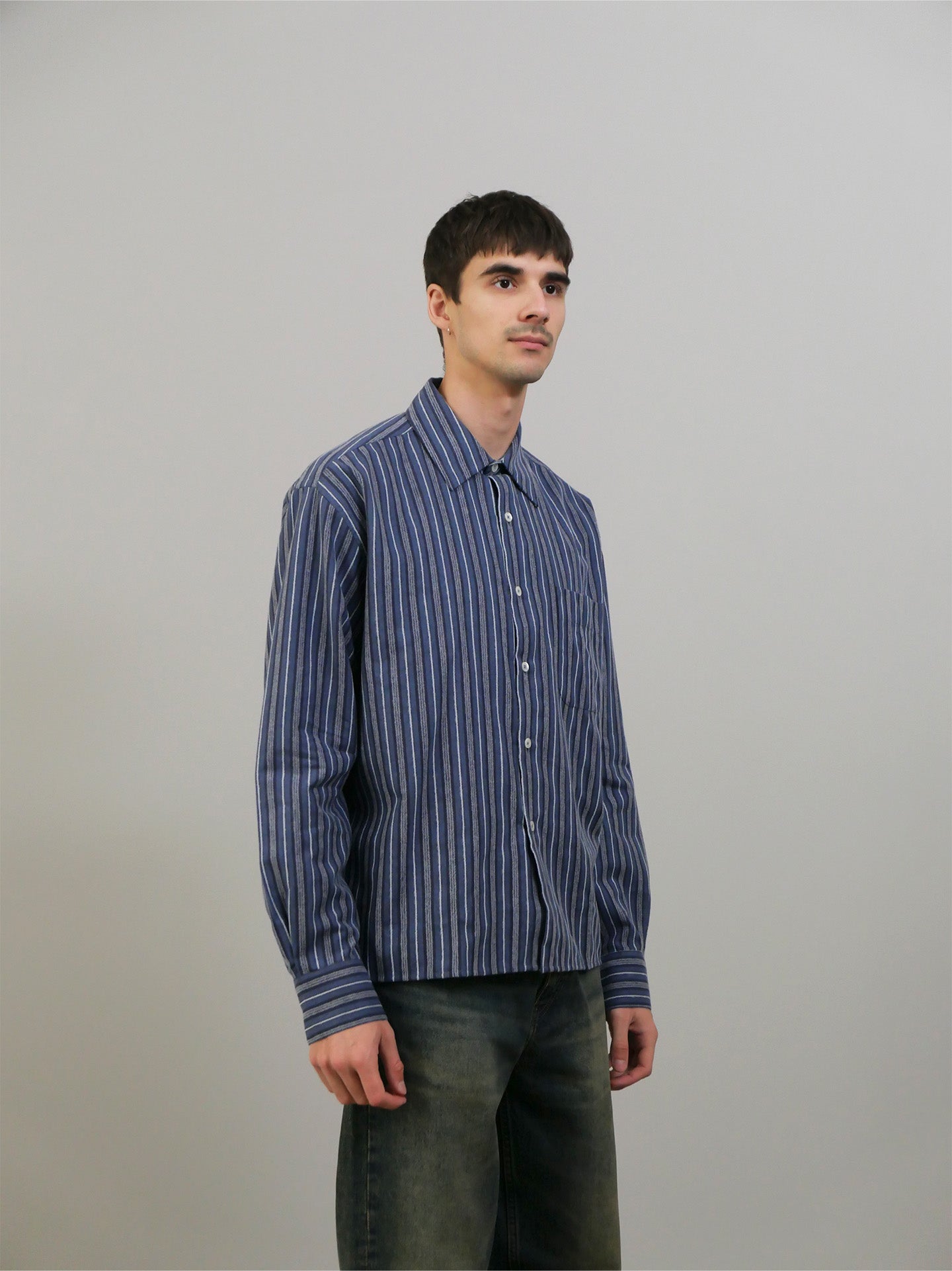 Flat Shirt - Navy/Blue/White Stripe